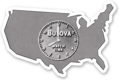 Sticker d'une horloge publicitaire sur une carte des États-Unis